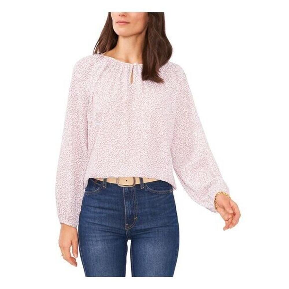 NEW Vince Camuto Blouse Large Animal Print in New Ivory Long Sleeve Lightweight